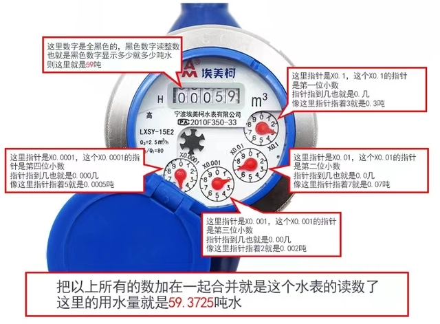 埃美柯水表看噸數(shù)方法